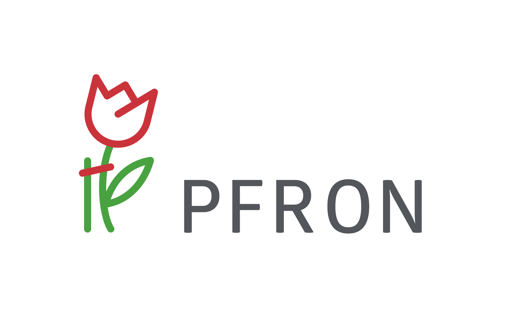 Logo PFRON (czerwony tulipan podparty przez patyk)