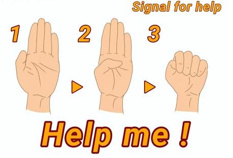 Pomóż mi - jak wykonać znak: 1. Pokaż otwartą dłoń. 2. Zegnij kciuk do środka dłoni. 3. Zegnij palce na kciuk (w pięść)..